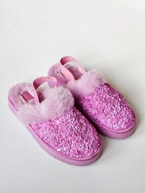 UGG Funkette Chunky Sequin Slippers Echinacea Pink Shearling US 6 EU 38
